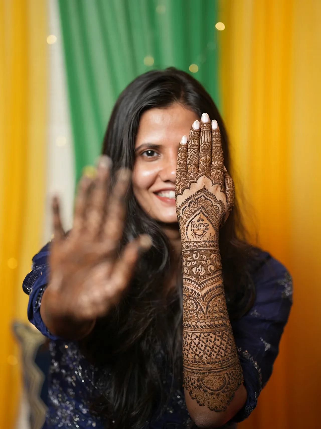 mughlai mehndi design — mughlai, woman, holding, her · MyMehndiDesigns.com