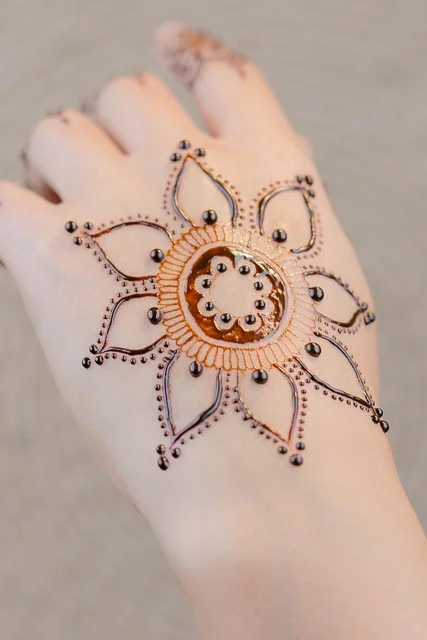 palm mehndi design — palm, circular, mandala, floral #018 · MyMehndiDesigns.com