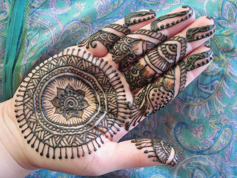 palm mehndi design — palm, circular, mandala, floral #027 · MyMehndiDesigns.com